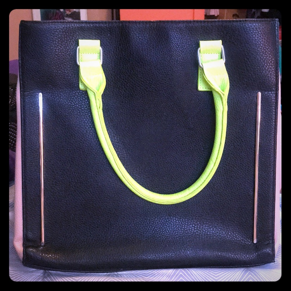JustFab Black, Tan and green handle Tote Bag
